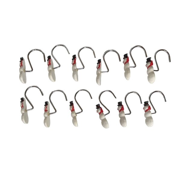 Snowman Christmas Shower Curtain Hooks Decorative Seasonal White Set of 12 - Picture 1 of 4